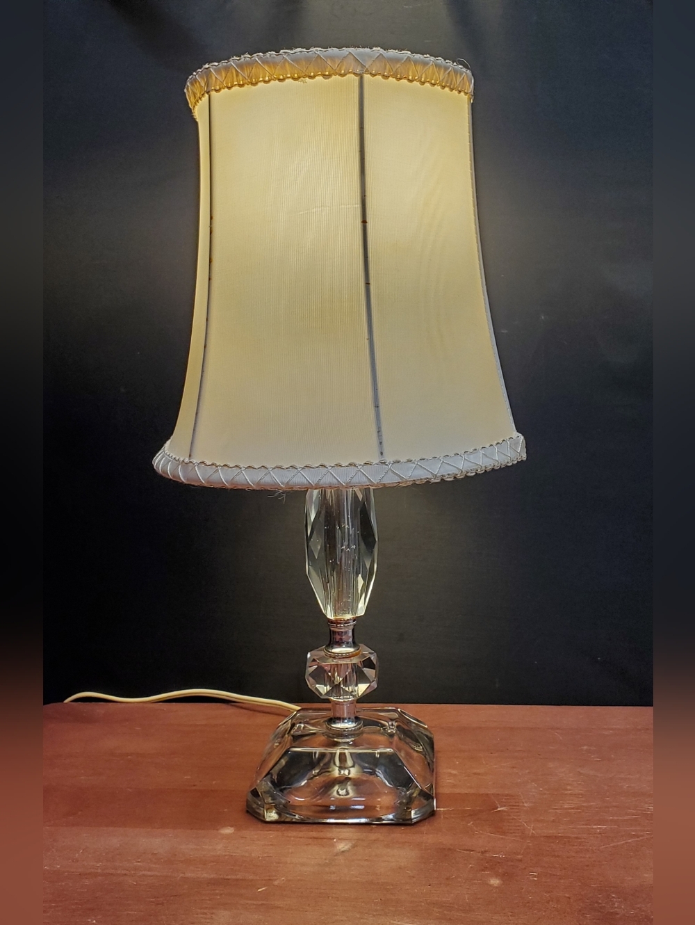 Vintage Lead Crystal Faceted Glass Boudoir Lamp with Shade